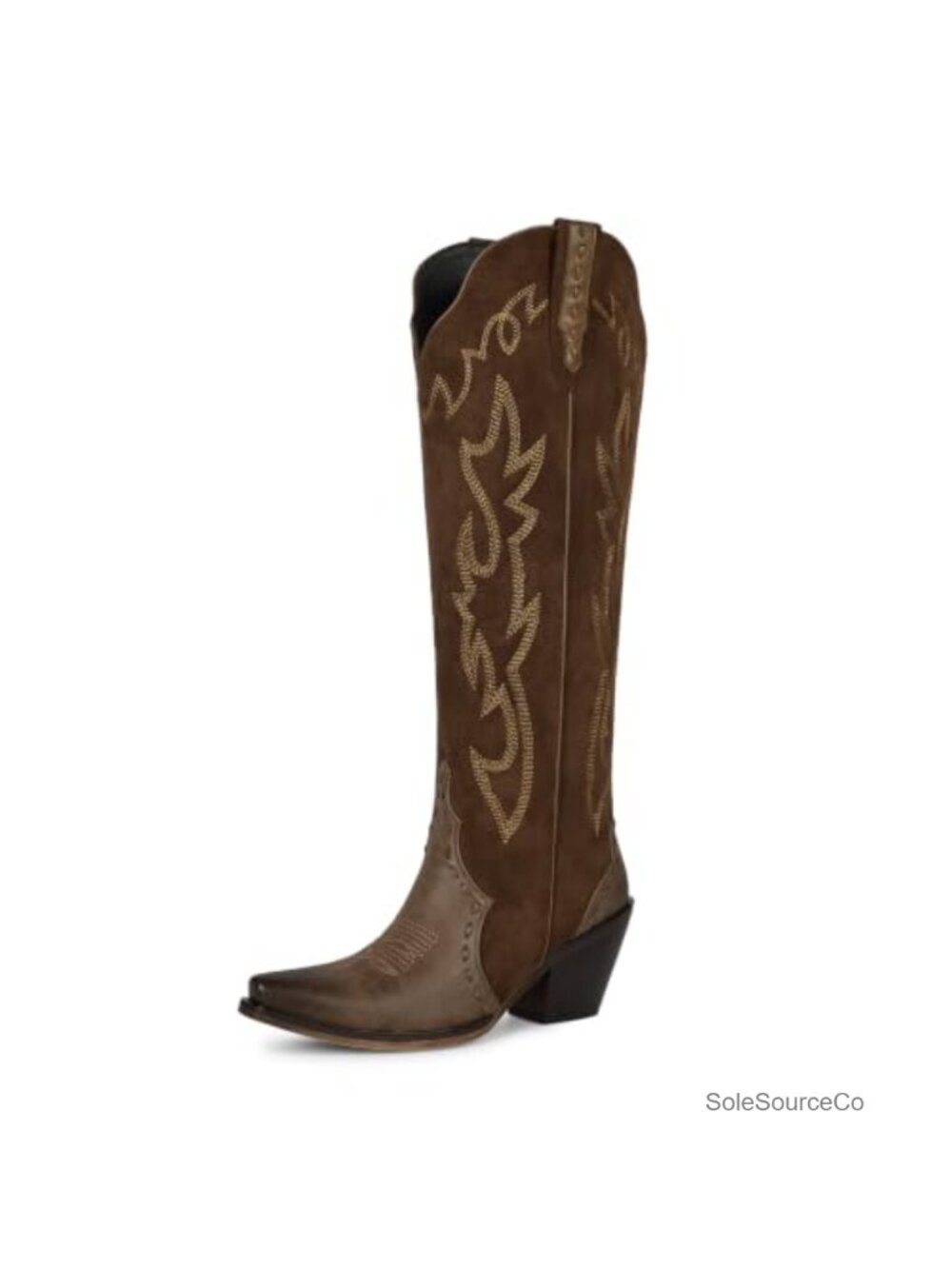 Women's Knee High Western Cowboy Boots Faux Leather Snip Toe Block Heel